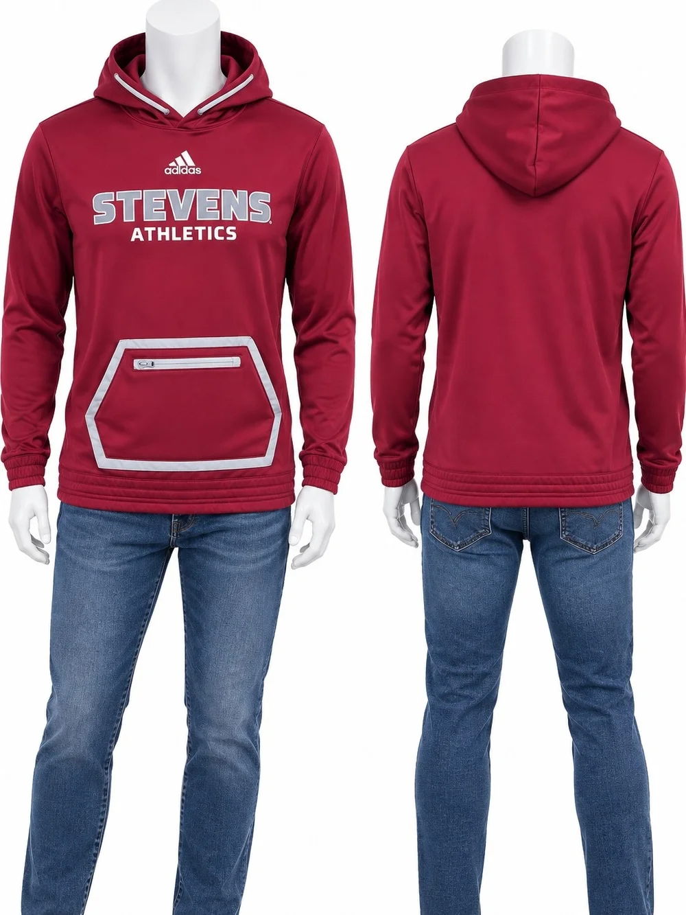 adidas Maroon Stevens Athletics Crewneck Hoodie with Gray Trim